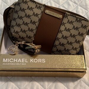 Michael Kors Signature Brown and Cream Belt Bag, New